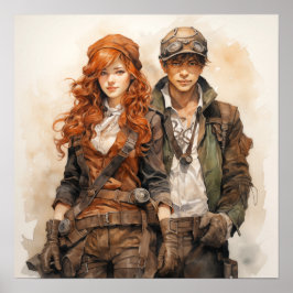 Póster Intrepid Steampunk Explorers Dynamic Duo Art