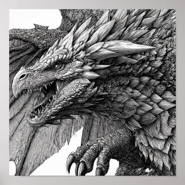 Póster Intricate Fantasy Illustration: Detailed Dragon (Frente)