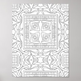 Póster Intricate Geometric Scrollwork Tile Mandala Art