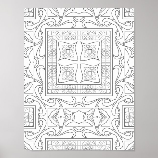 Póster Intricate Geometric Scrollwork Tile Mandala Art (Frente)