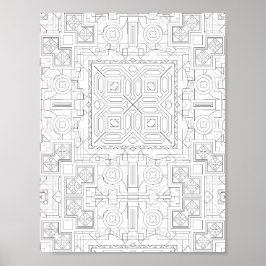Póster Intricate Square Motif Coloring Page Mosaic Grid
