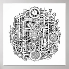 Póster Intricate Steampunk Decoupage Template Line Art