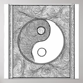 Póster Intricate Symmetrical Coloring Page: Yin Yang