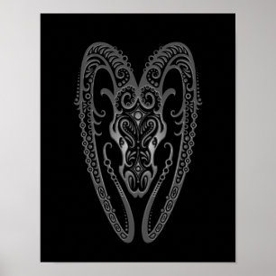 Póster Intrincado Gris Aries Zodiac sobre negro