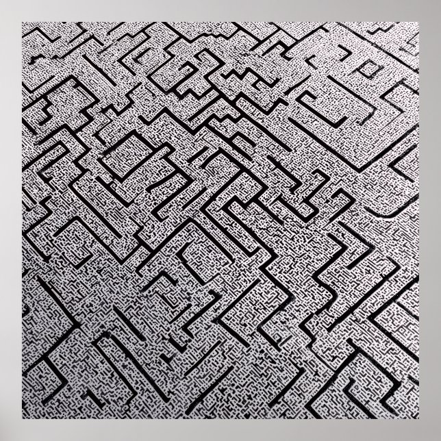 Póster Intrincado laberinto negro y blanco (Frente)