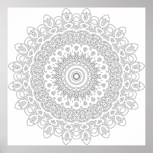Póster Intrincado Mandala de Filigrana Floral con Anillos