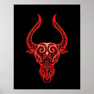 Póster Intrincado Zodiac Tauro Rojo sobre negro