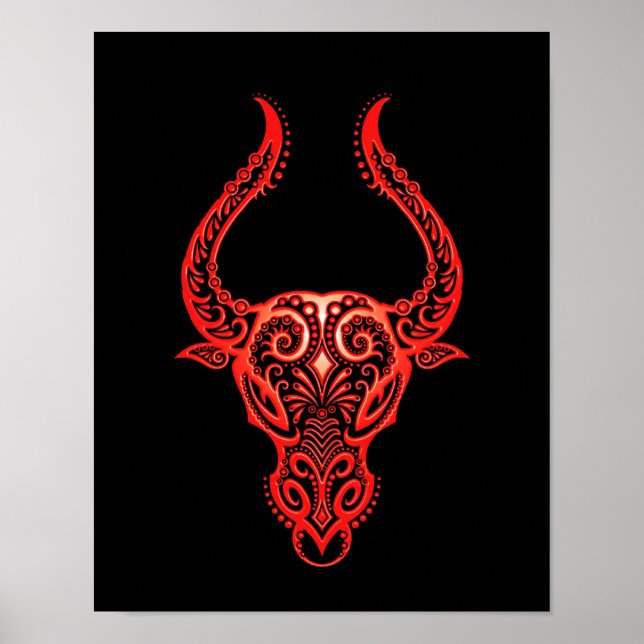 Póster Intrincado Zodiac Tauro Rojo sobre negro (Frente)
