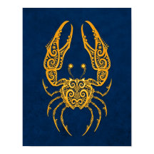 Intrincado Zodiaco de Cáncer Amarillo en Azul