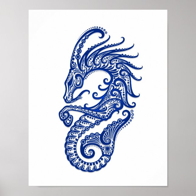 Póster Intrincado Zodiaco de Capricornio Azul sobre blanc (Frente)