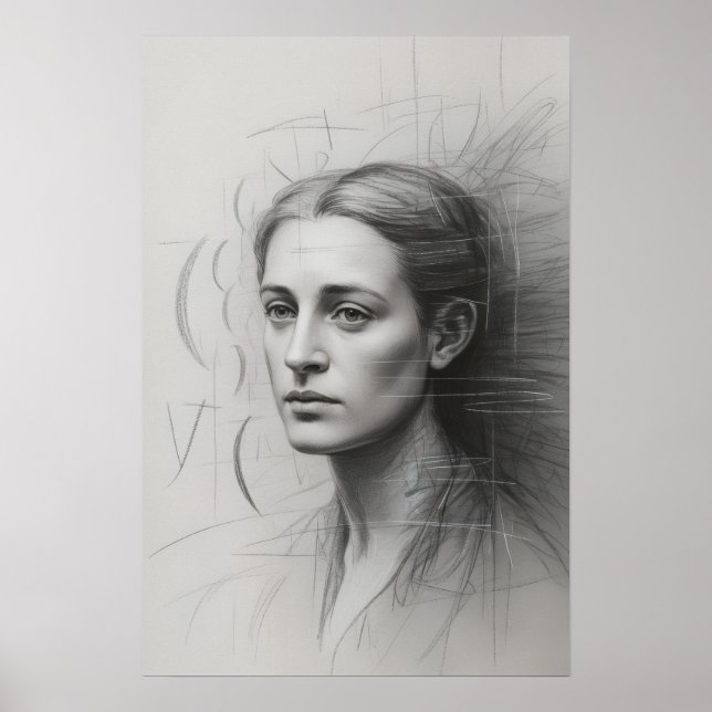 Póster Introspective Study: Graphite Portrait (Frente)