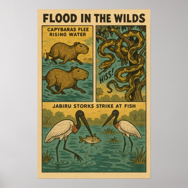 Póster Inundación en los salvajes - Capybaras, serpientes (Frente)