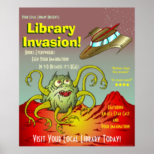 Póster ¡Invasión de bibliotecas! Leyendo Poster de promoc