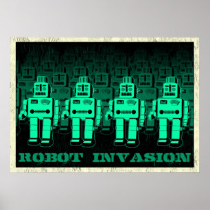 Póster invasión de robots vintage