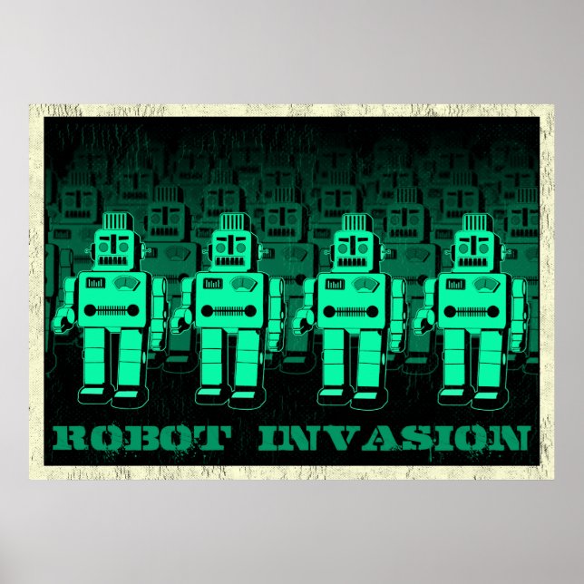 Póster invasión de robots vintage (Frente)