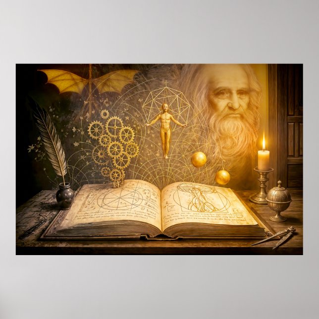 Póster Invenciones de Da Vinci de un antiguo cuaderno de  (Frente)