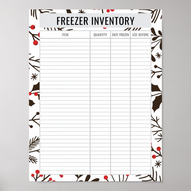 Póster Inventario de Congelador Imprimible en Papel 8.5x1 (Frente)