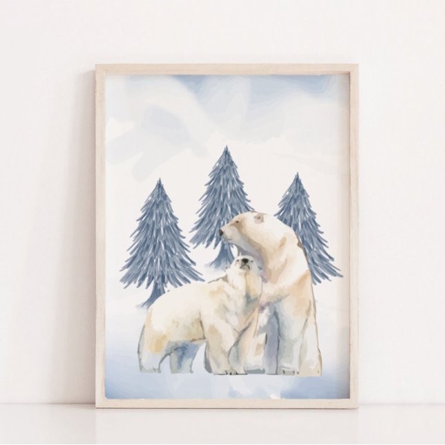 Póster Invernadero de pared de oso polar ártico de la fam (Winter Family Polar Bear Arctic Nursery Wall Decor)