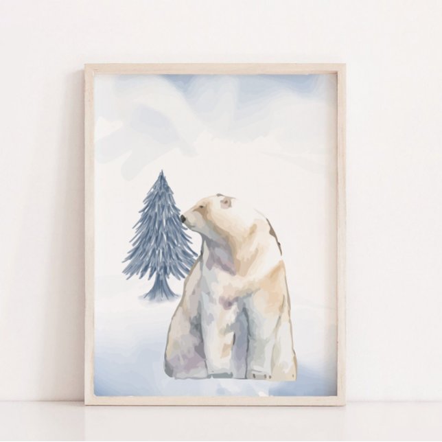 Póster Invernadero flojo Oso Polar Ártico Nursera Muro De (Lazy Winter Polar Bear Arctic Nursery Wall Decor)