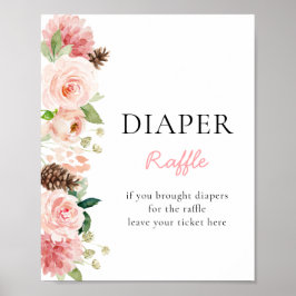 Póster Invernal Floral rosa Baby Shower Diaper Raffle