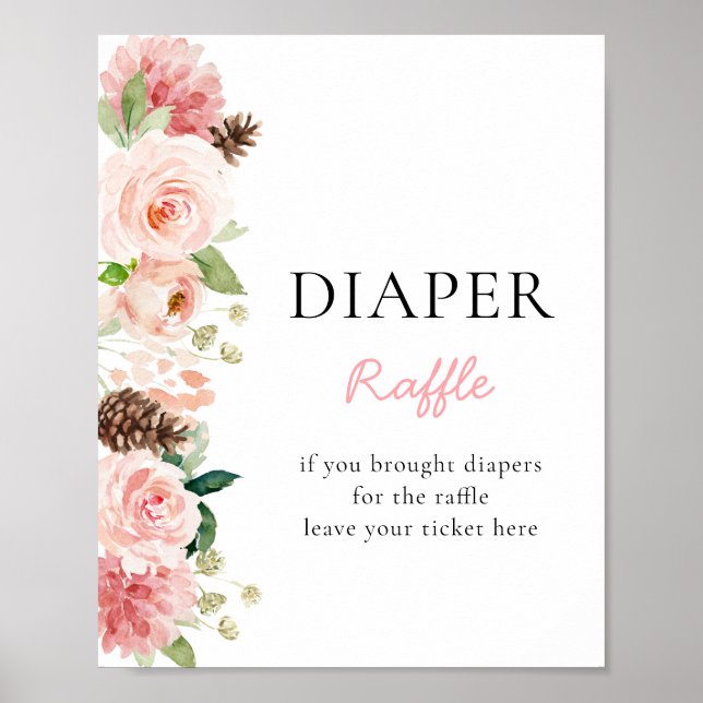 Póster Invernal Floral rosa Baby Shower Diaper Raffle (Frente)