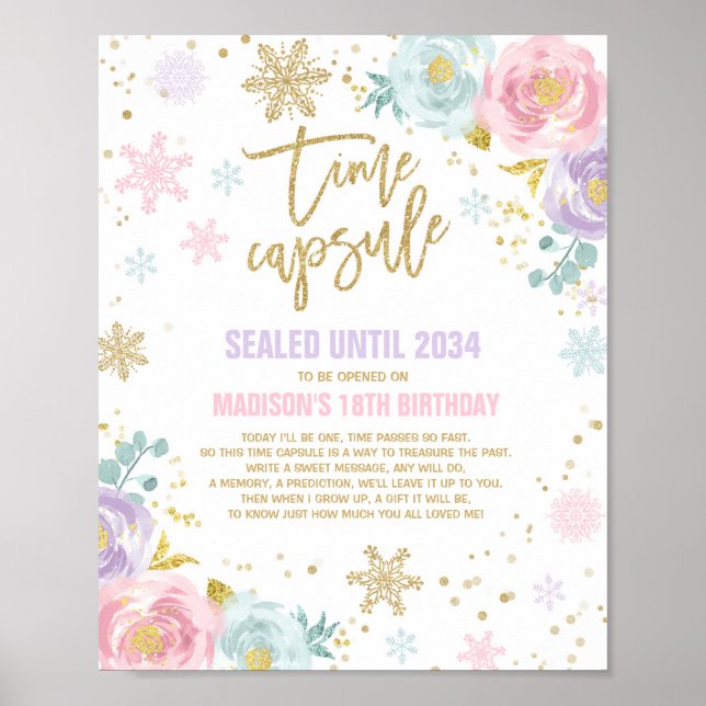Póster Invernal Onederland Cápsula del Tiempo Rosa Y Oro (Frente)