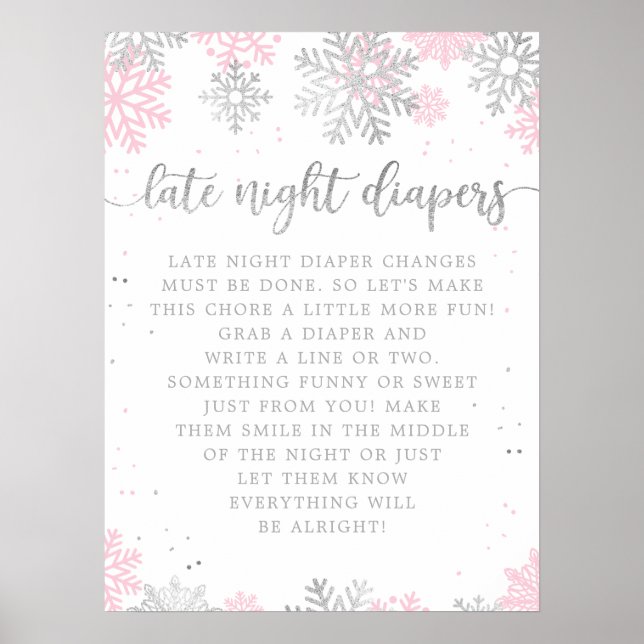 Póster Invernal rosado de noche de los Diapers Baby Showe (Frente)