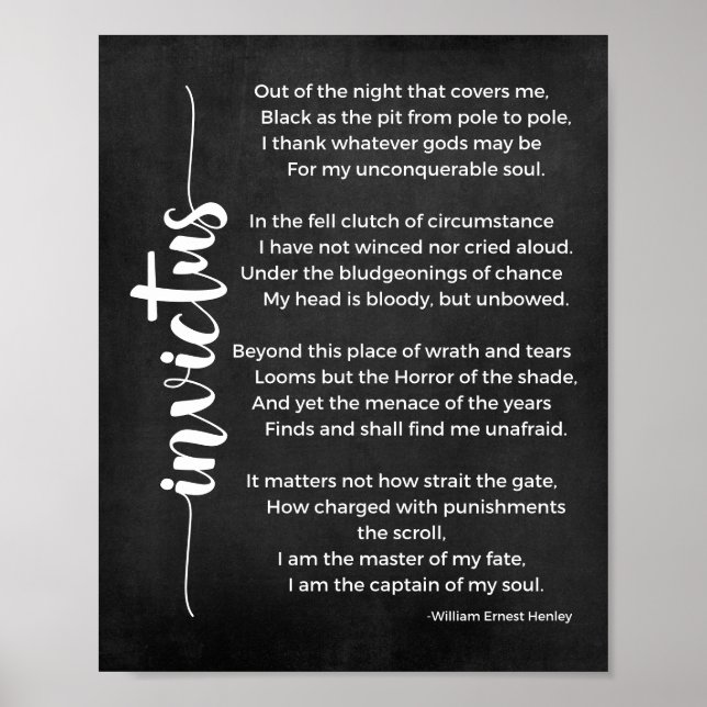 Póster Invictus Poema Poster blanco y negro (Frente)
