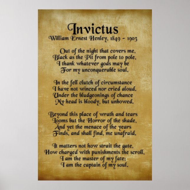 Póster "Invictus", poema victoriano sobre pergamino (Frente)