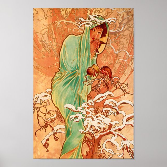 Póster Invierno Art Nouveau de Alphonse Mucha (Frente)