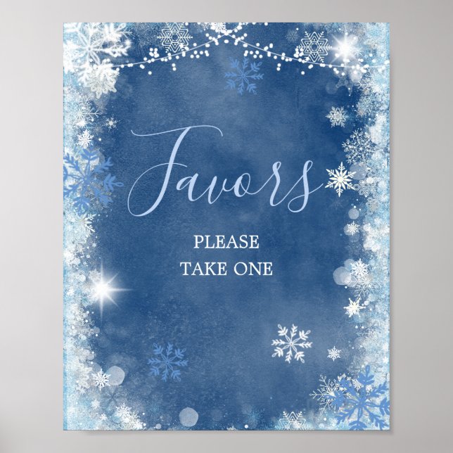 Póster Invierno azul blanco copo de nieve favorece la duc (Frente)