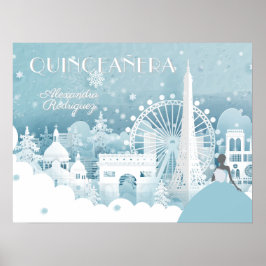 Póster Invierno azul helado en París Quinceañera