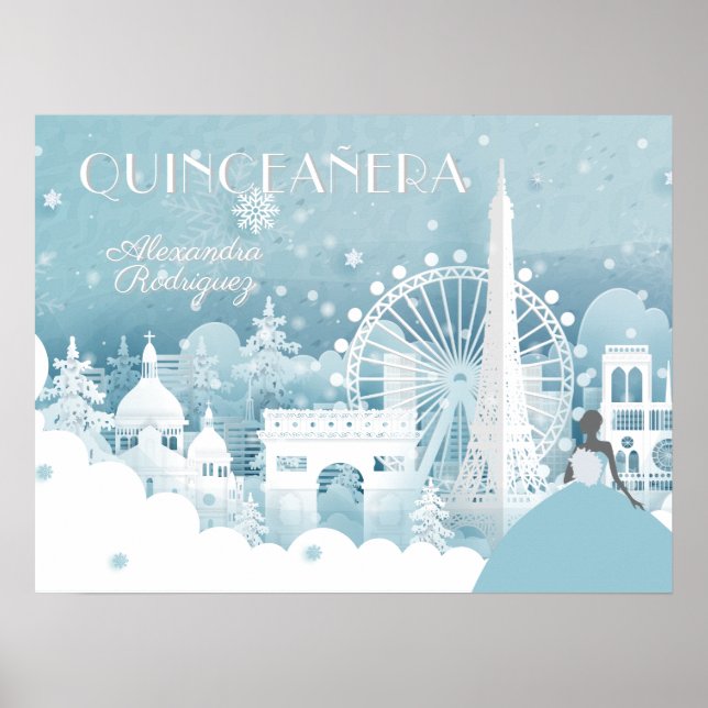 Póster Invierno azul helado en París Quinceañera (Frente)
