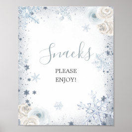Póster Invierno Azul plateado Snowflake Bridal Shower Sna