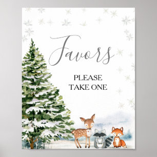 Póster Invierno de animales Evergreen Favor del Cumpleaño