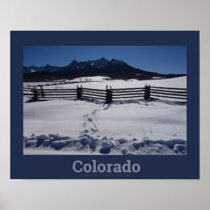 Póster Invierno de Colorado con cerca rústica San Juan Ra
