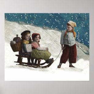 Póster Invierno de los niños de la época de la cosecha de
