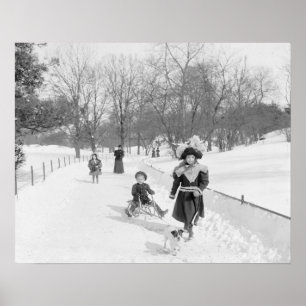 Póster Invierno en Central Park, 1900. Foto del vintage