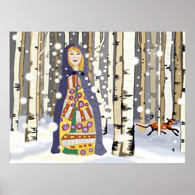 Póster Invierno en el bosque de abedules (Frente)