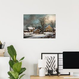 Póster Invierno en el país, un archivo frío por la mañana