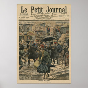 Póster Invierno en París que camina en el fango