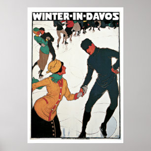 Póster Invierno en poster del viaje del vintage de Davos