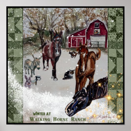 Póster invierno en rancho de caballos