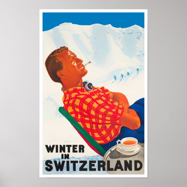 Póster Invierno en Suiza Poster de viajes vintage (Frente)