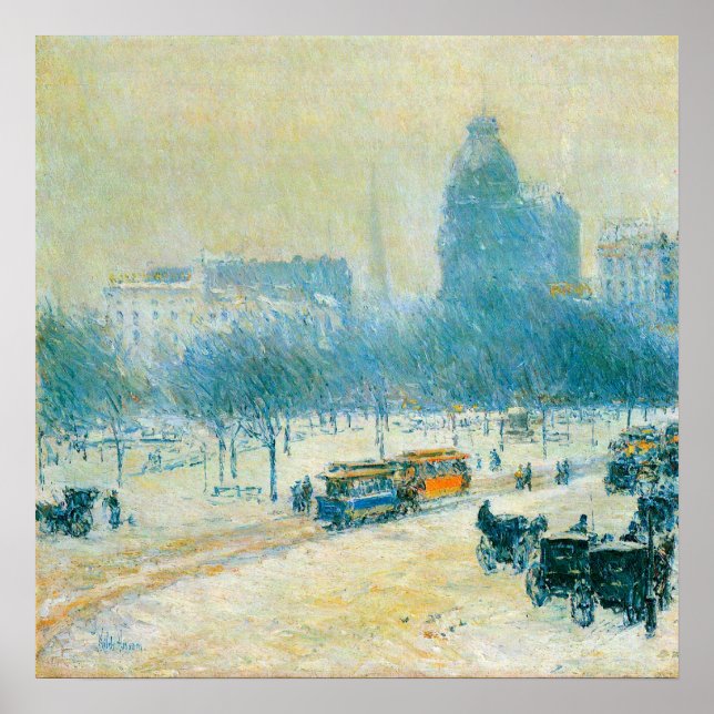 Póster Invierno en Union Square de Frederick Childe Hassa (Frente)