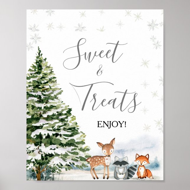 Póster Invierno Evergreen Animal Dulce y Tratamientos de  (Frente)