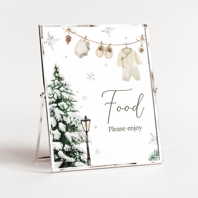 Póster Invierno Feliz Pequeño Ropa De Bebé Comida Baby Sh (Merry Little Winter Baby Clothes Baby Shower Food Sign)