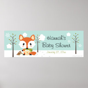 PÓSTER INVIERNO FOX IN DIAPERS BABY SHOWER BANNER
