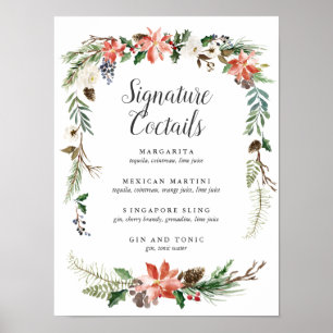 Póster Invierno místico Rótulo del menú de cócteles de