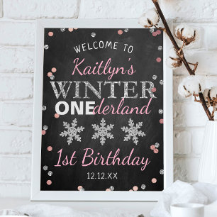 Póster Invierno Onederland Chalkboard Primer cumpleaños B